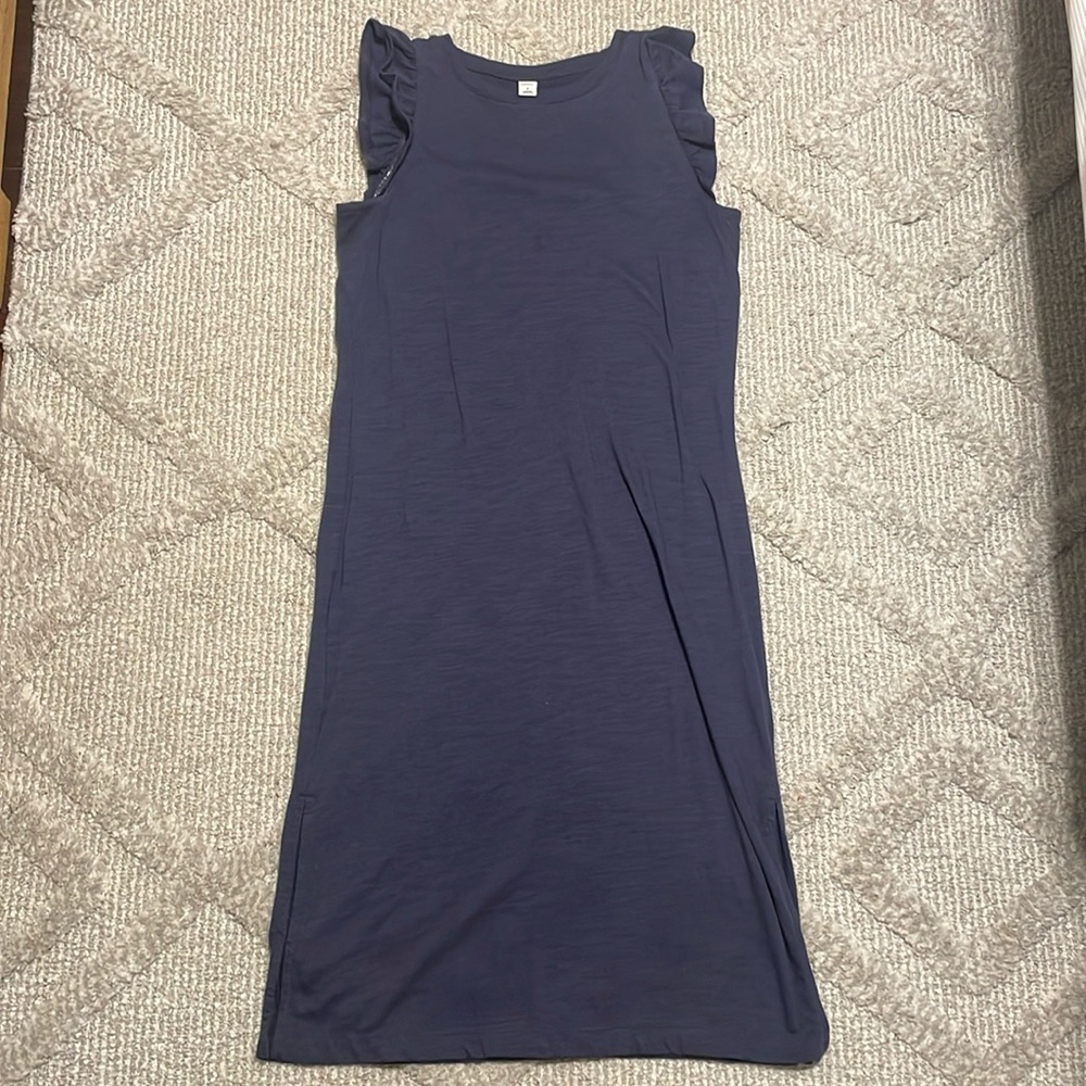 Old Navy Dark Blue Midi Tank Dress with Ruffle Hem Sleeves